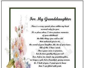 Granddaughter Poem From Grandmother, DIGITAL DOWNLOAD,Granddaughter 16th 18th 21st 30th Birthday, Granddaughter Graduation Poem Verse Print,