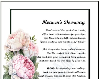 Heaven's Doorway , DIGITAL DOWNLOAD, Sympathy Poem, Bereavement Poem Gift, Memorial Poem Gift, Remembrance Gift, Funeral Gift, Grief