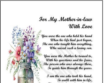 Poem For Mother in Law,  DIGITAL DOWNLOAD, Mother in law Gift, Sentimental Mother in law Poem Print, Mother in law 70th 75th 80th Birthday,