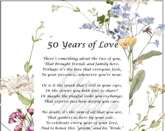 50th Anniversary Poem- DIGITAL DOWNLOAD,  50th anniversary gifts- 50th anniversary verse print present- golden anniversary gifts print poem,