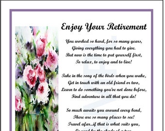 Retirement Poem For Friend, DIGITAL DOWNLOAD, Retirement Print Verse, Retirement Gift For Teacher Nurse Policeman Doctor Veterinarian Lawyer