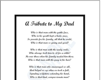 Dad Poem, UNFRAMED DIGITAL DOWNLOAD, Gifts Presents for Dad, Dad Verse Print Saying Thank You, Dad's 60th 70th 75th 80th 90th Birthday Gift,