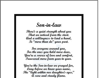 Poem For Our Son in law, DIGITAL DOWNLOAD, Best Son in law Gift Present Verse Poem Saying Print, Son in laws 30th 40th 50th 60th Birthday,