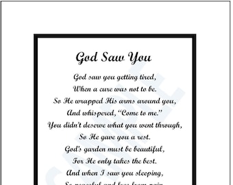 God Saw You, Memorial Poem, DIGITAL DOWNLOAD, Husband Wife Memorial Gift, Sympathy Gift, Sympathy Poem Print, Remembrance Poem, In Sympathy,