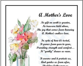 A Mother's Love. DIGITAL DOWNLOAD, Mother Poem, Mother Verse, Thank You Mom, Mom Appreciation, Mother's Birthday, Mother's 70th Bday