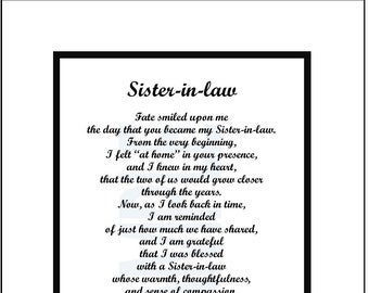 Sister In Law Poem, DIGITAL DOWNLOAD, Sister in law Gift Present Poem Verse Saying Print, Sister in laws 40th 50th 60th 70th 80th Birthday,