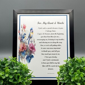 Framed 8x10 Poem For Aunt And Uncle, Aunt Uncle Gift Verse Print, Thank-You Aunt Uncle, Aunt Uncle Appreciation, Aunt Uncle Anniversary Gift