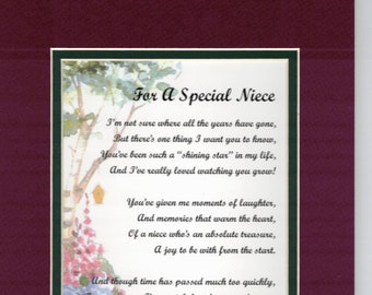 Niece Poem- Niece Gift- Niece Verse- Niece Print, Niece's Birthday, Niece's Graduation, Love My Niece, Niece's 18th Birthday, Niece's 21st