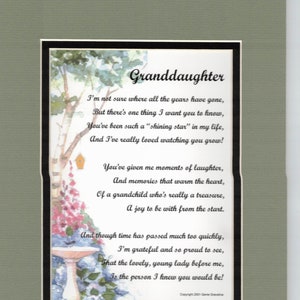 Granddaughter from 1 grandparent, Granddaughters 16th 18th 21st Birthday, Granddaughter Graduation  Poem Gift Poem Present Verse Print,