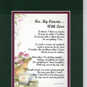 Cousin Poem- Cousin Verse- Cousin Present- Cousin Print- Cousins Birthday-21st Birthday- Favorite Cousin- Special Cousin- 30th Birthday-