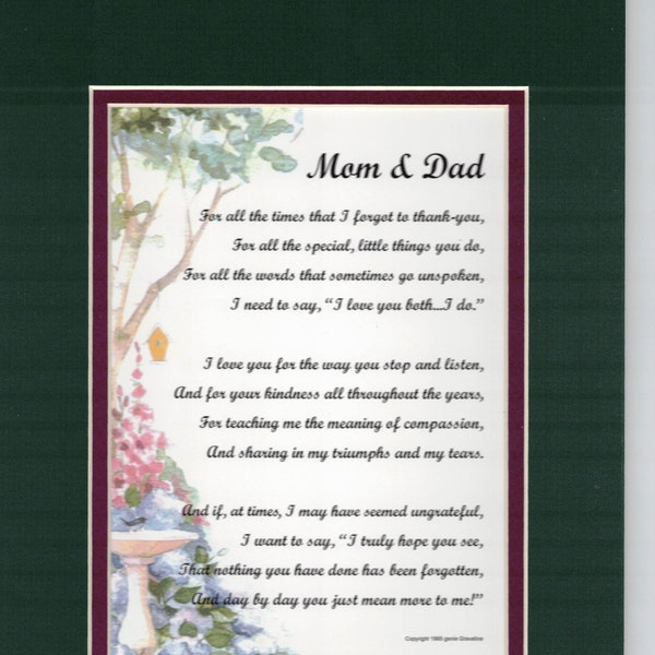 Mom Dad Gift- Mom Dad Poem-Parent Gift-Parents Poem-Mom Dad Present- Mom Dad Thank You- Mom Dad Appreciation- Mom Dad Anniversary-