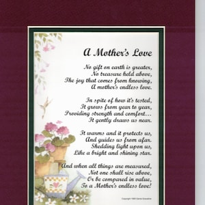 A Mother's Love Mom Poem Mom Gift Mom Verse Mom - Etsy