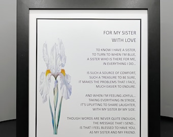 Sister Poem Framed Print, Sister 40th 50th 60th 70th Framed Birthday Poem Gift, Sister Thank You Poem Gift Present,