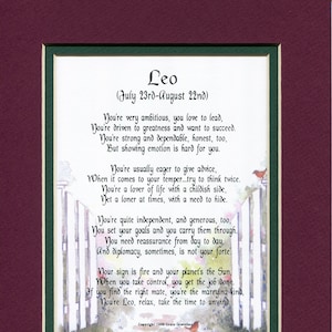 Leo- Leo Gifts- Leo Poem- Leo Presents- Leo Prints- Horoscope Signs- Horoscope Gifts- Horoscope Presents-30th Birthday- 40th Birthday-