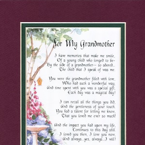 Grandmother Gift - Grandmother Poem - Grandmother Present - Grandmother Birthday - Grandmother Verse - Thank You Grandmother - 80th birthday