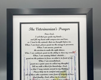 Framed Veterinarian Poem -Veterinarian Thank You Gift - Vet Appreciation Print - Veterinarian Print- Graduation from Veterinarian School,