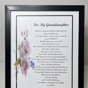 Framed Granddaughter Poem, Gift For Granddaughter&#39;s Birthday, Granddaughter Graduation Poem Gift Present, Grandaughter&#39;s 16th 18th Birthday,