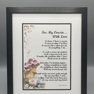Framed 8x10 Poem For A Special Cousin, Cousin Verse, Cousin Print, Best Cousin Gifts, Present For Cousin, Cousin&#39;s 30th 40th 50th Birthday,