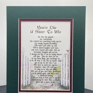 like a sister to me - best friend poem - like a sister - friend poem - friendship poem - friend verse - friend print - friend birthday gift