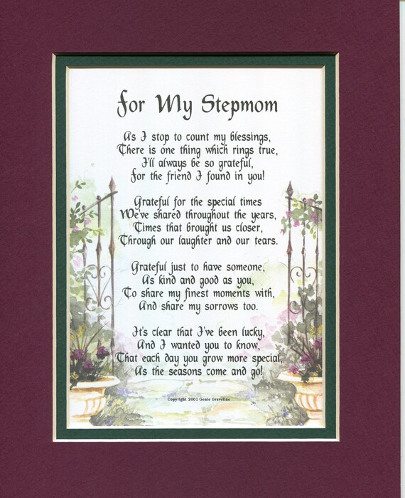 Stepmom Poem Stepmom Gift Stepmom Present Stepmoms Etsy