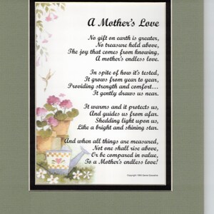 A Mother's Love Mom Poem Mom Gift Mom Verse Mom - Etsy