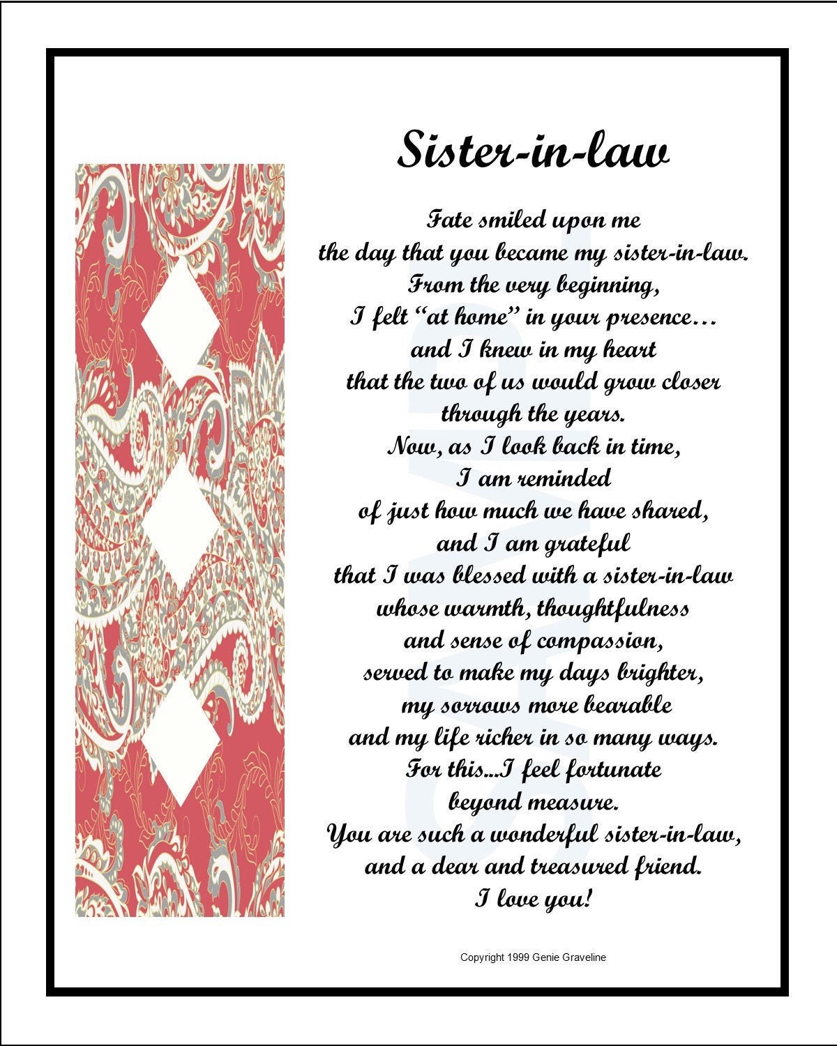 Buy Sister in Law DIGITAL DOWNLOAD Sister in Law Poem Sister in ...