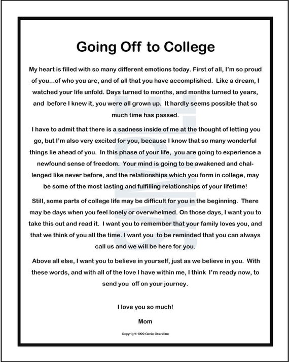 Going Off To College Digital Poem College Bound Going Away Etsy