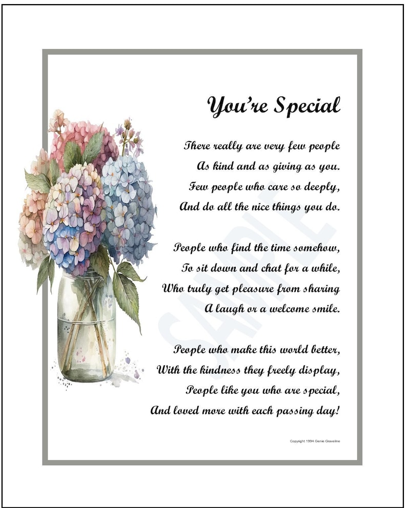 You're Special, DIGITAL DOWNLOAD, Friend Poem, Gift For a Neighbor Caregiver, Good Neighbor Gift, Friendship Gift, Friendship Poems, Friend image 1