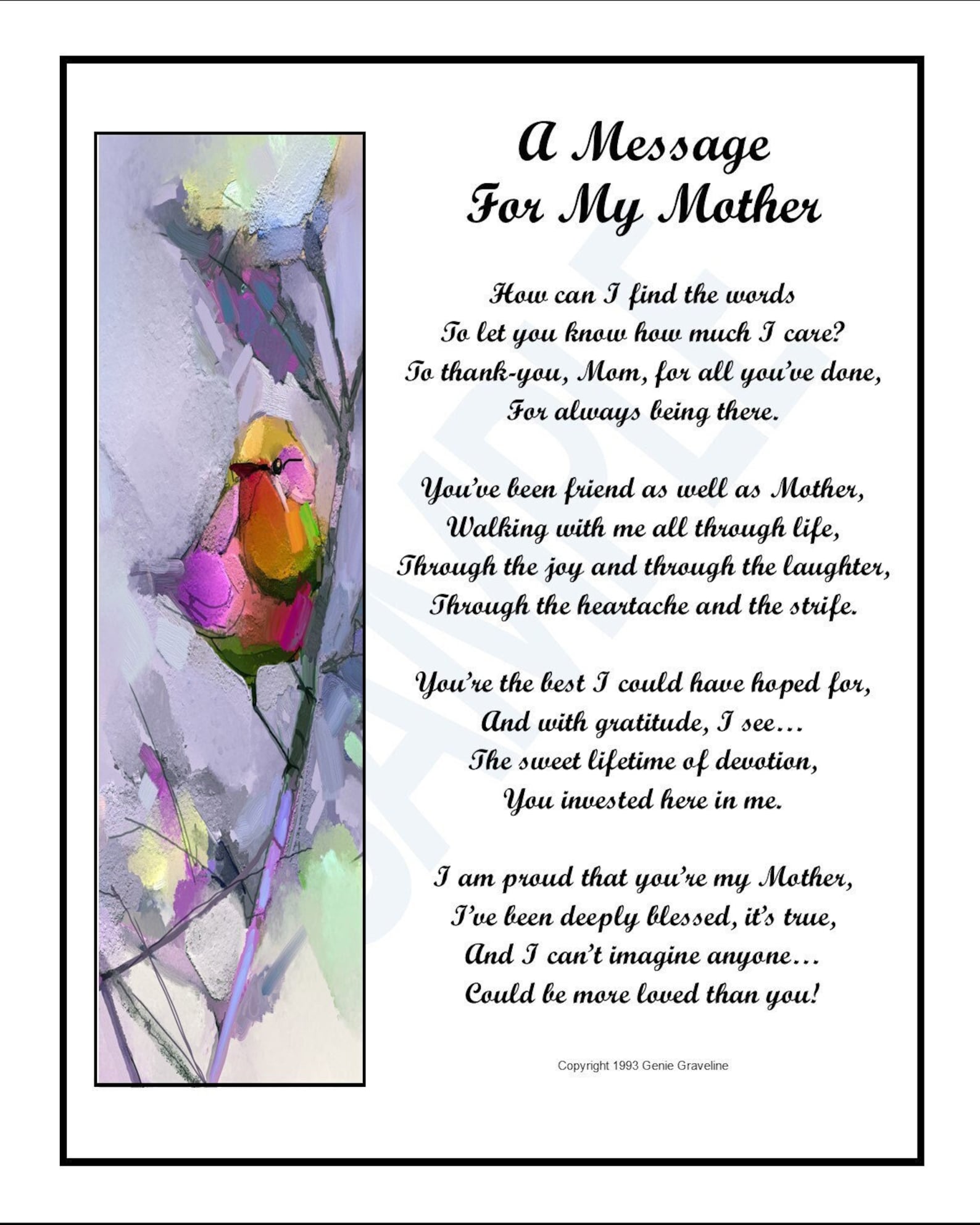 Mother's Day Poem for Mom DIGITAL MOM DOWNLOAD Mother - Etsy