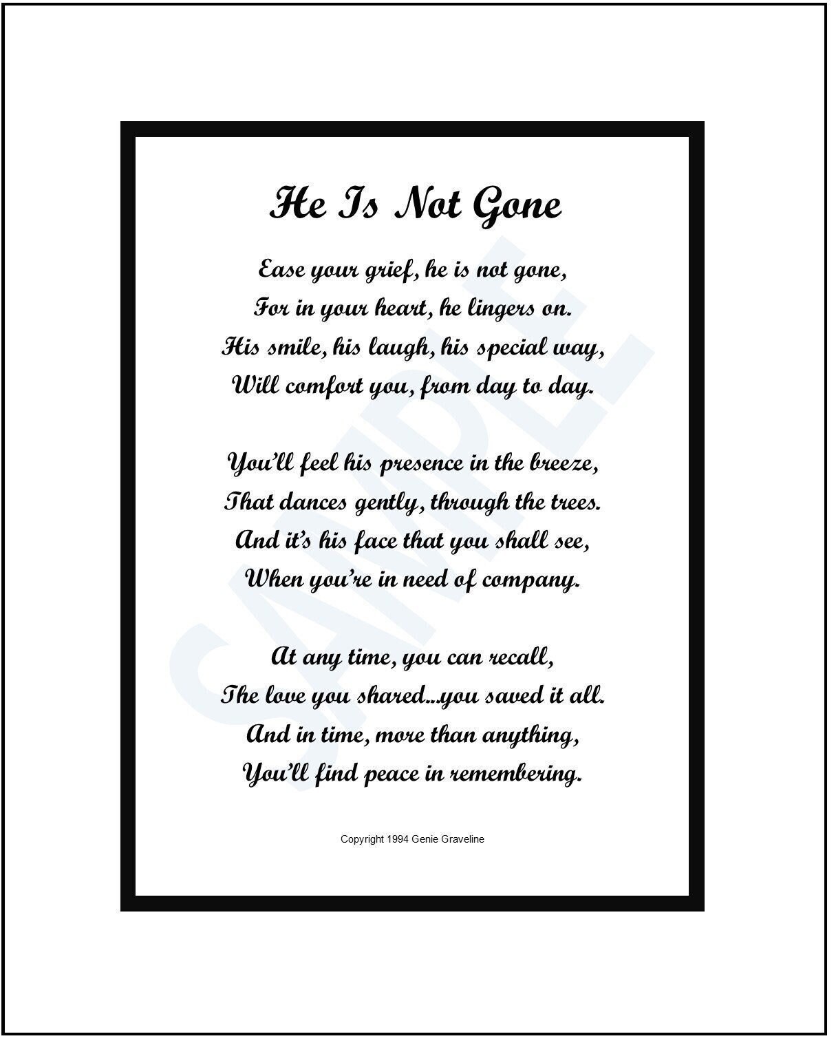 Sympathy Gift Grief David Harkins Bereavement Mourning He is Gone Poem INSTANT DOWNLOAD Print Quote Funeral