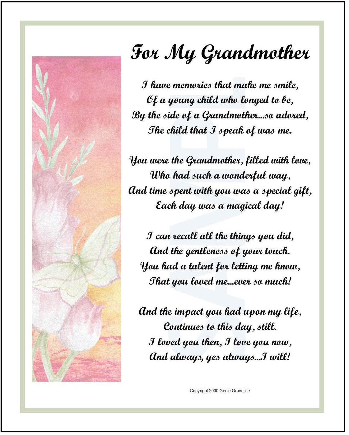 For My Grandmother DIGITAL DOWNLOAD Unframed Grandmother | Etsy
