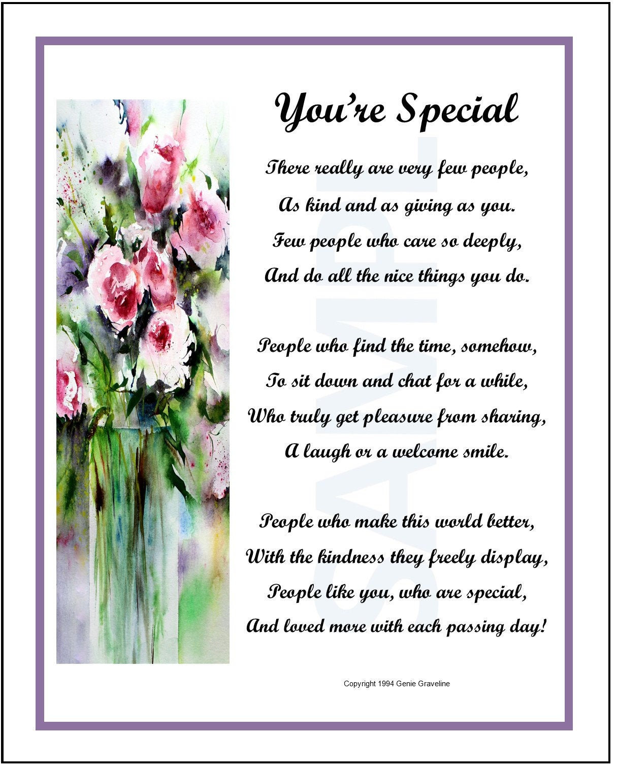 You're Special DIGITAL DOWNLOAD Friend Poem Gift for a Etsy Ireland