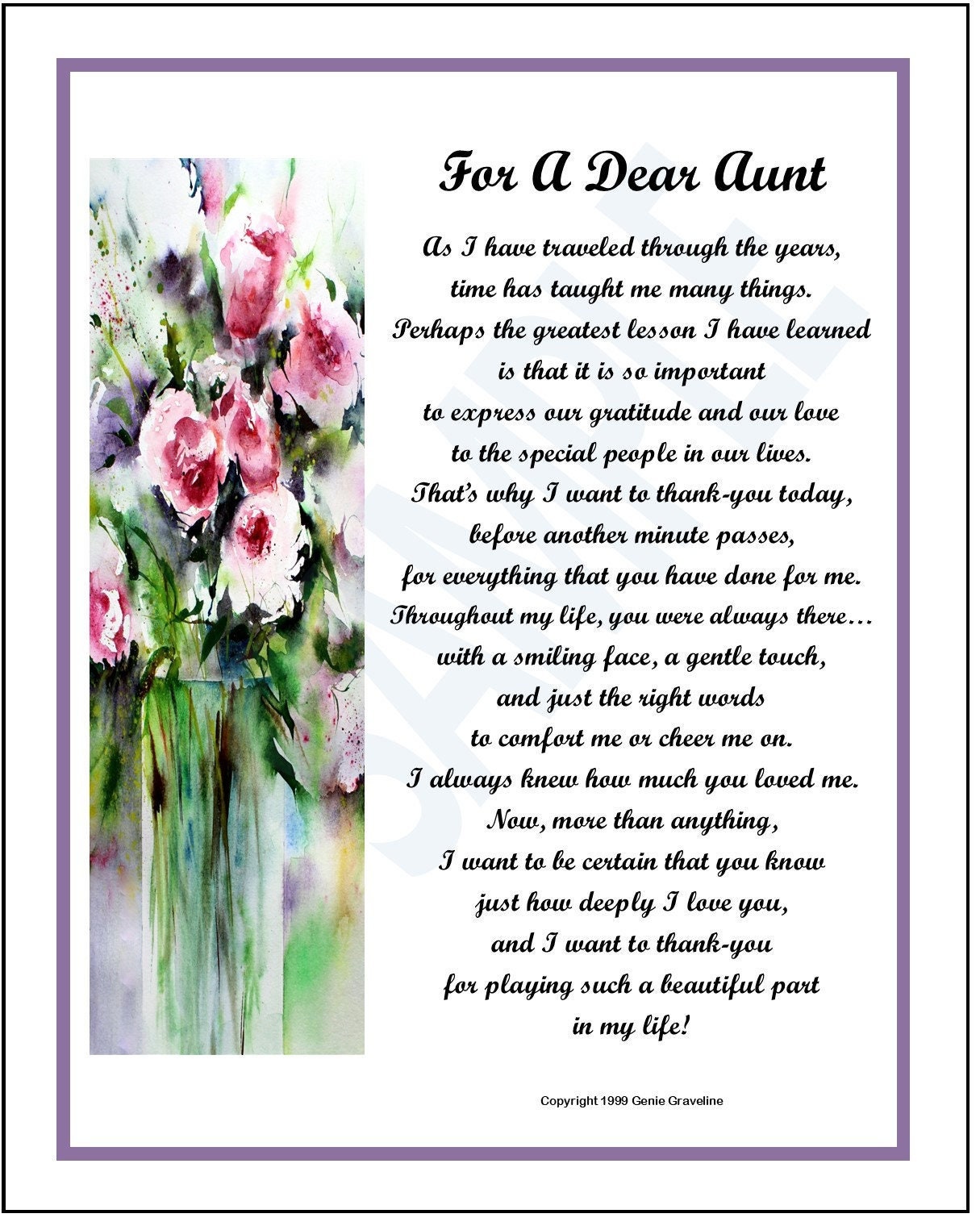 DIGITAL AUNT POEM, Aunt Presents, Aunt Gifts, Aunt Verse, Aunt Print ...