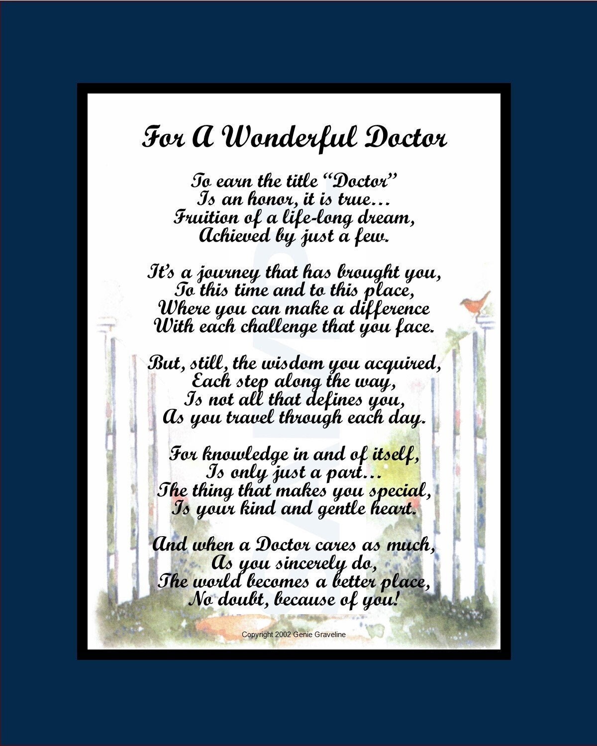 Poem For A Wonderful Doctor,  DIGITAL DOWNLOAD, Doctor Retiring, Graduation From Medical School, Sentimental Doctor Print Verse Poem Saying,