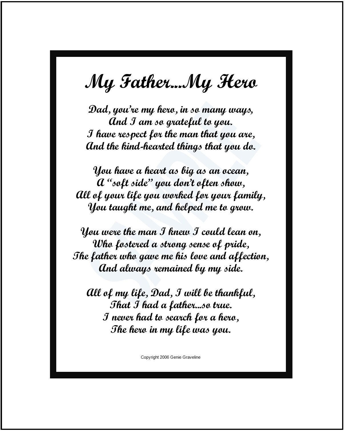 Father Poem My Father....my Hero DIGITAL DOWNLOAD Father Etsy Canada