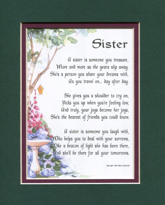 Sister Poem Sister Gift Sister Birthday Sister Present | Etsy