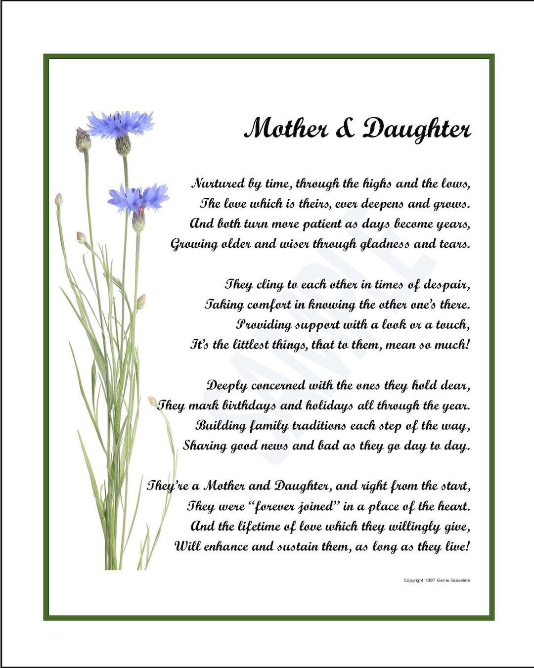 Mother Daughter Poem, DIGITAL DOWNLOAD, Mother Daughter Gift Verse ...
