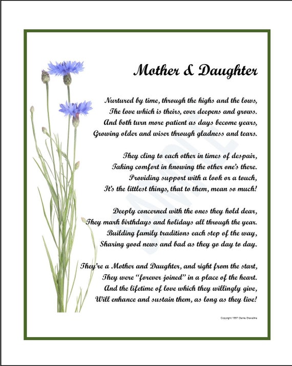 Mother Daughter Poem DIGITAL DOWNLOAD Mother Daughter Gift - Etsy.