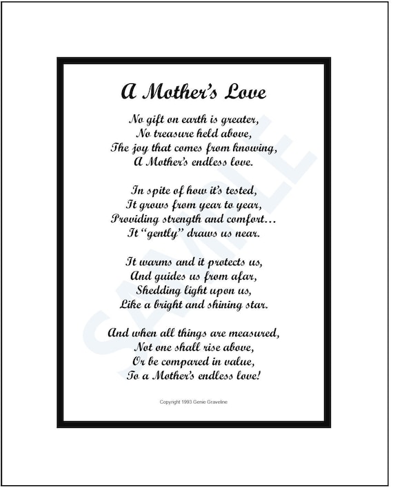 Mother Poem DIGITAL DOWNLOAD Mothers Love Mother Verse - Etsy