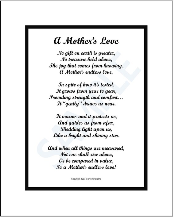 Mother Poem DIGITAL DOWNLOAD Mothers Love Mother Verse - Etsy