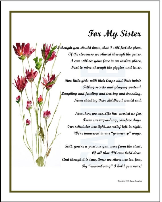 For My Sister, DIGITAL DOWNLOAD, Sister Gift, Sister Present, Sister Poem,  Sister Verse, Sister Saying, Sister's Birthday, Best Sis, 