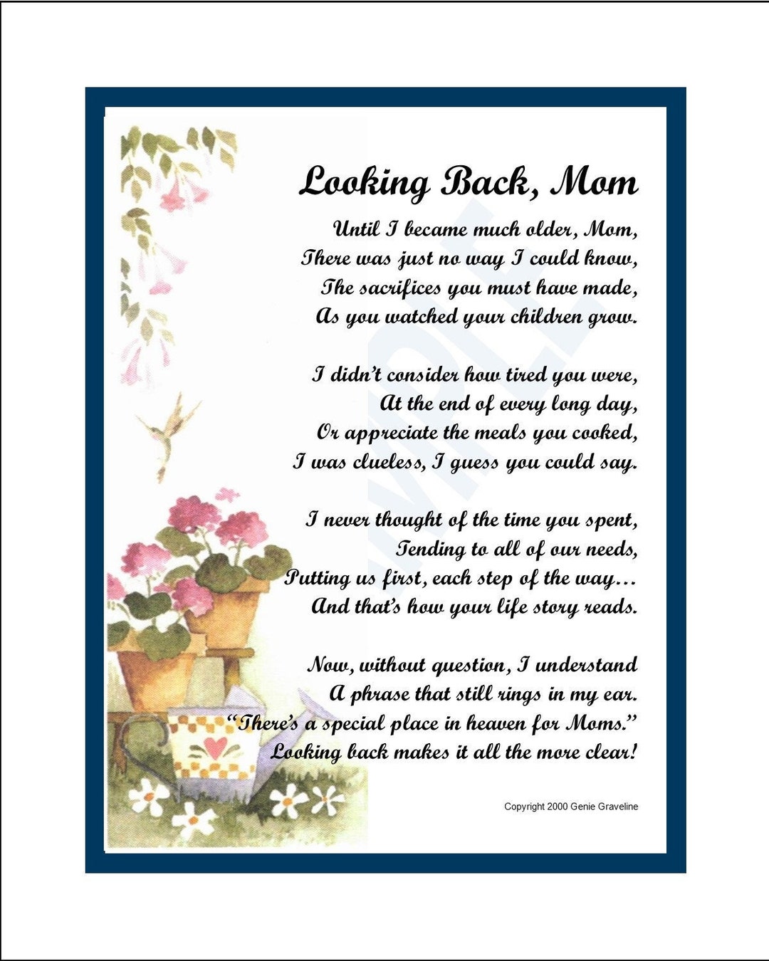Mother's Day Poem for Mom, DIGITAL DOWNLOAD, Mother Poem, Mom Gift, Gift  for Mother Print Verse, Mom Mother 65th 70th 75th 80th Birthday, 