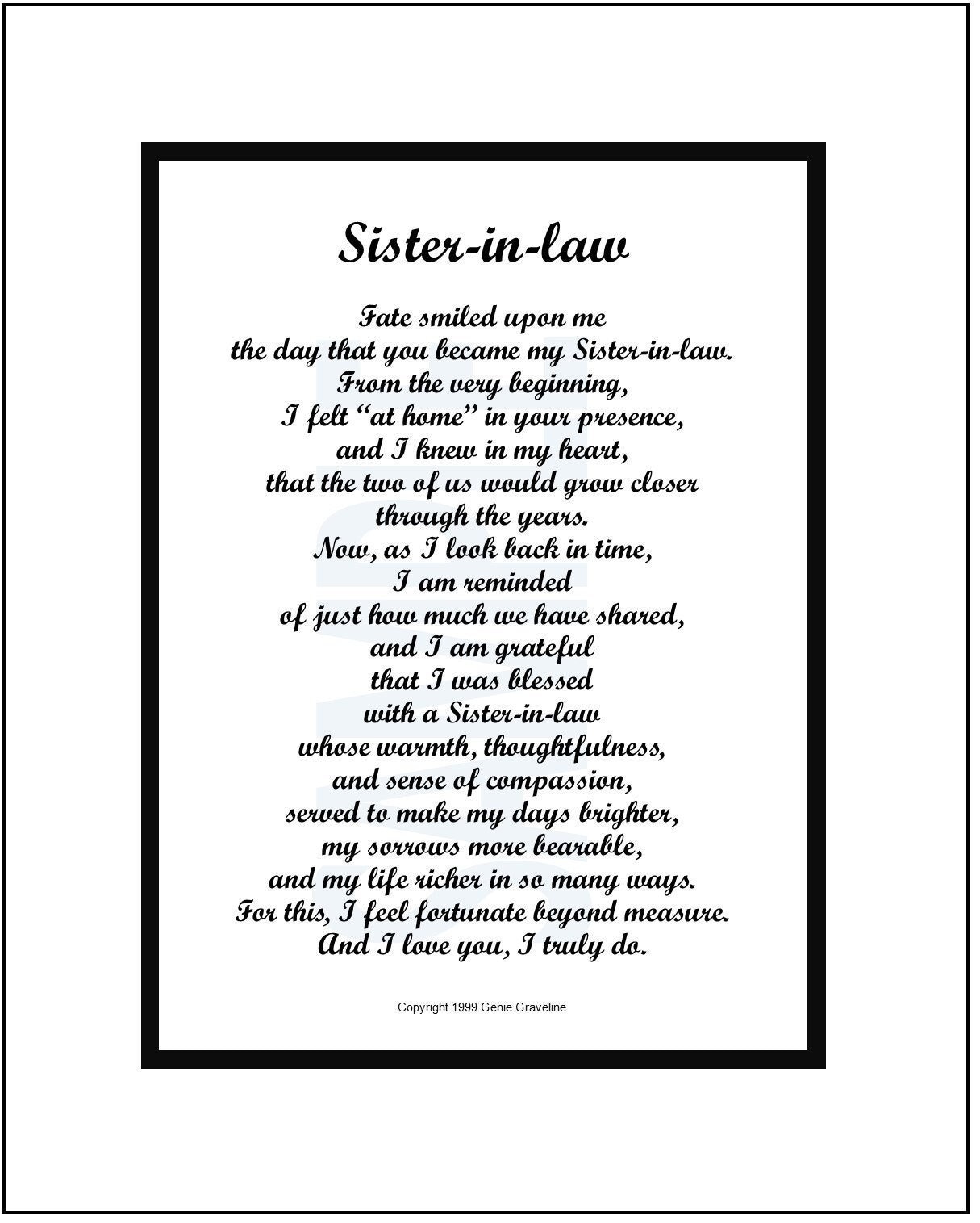 Sister In Law Poem, DIGITAL DOWNLOAD, Sister in law Gift Present Poem Verse Saying Print, Sister in laws 40th 50th 60th 70th 80th Birthday,