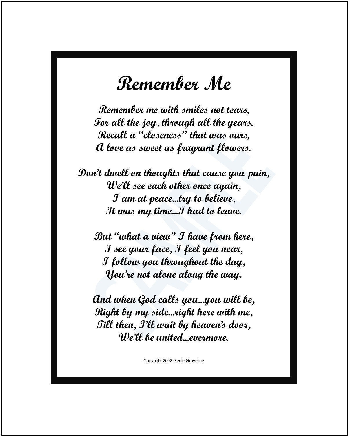 Remember Me Memorial Poem DIGITAL DOWNLOAD Memorial Gift Etsy