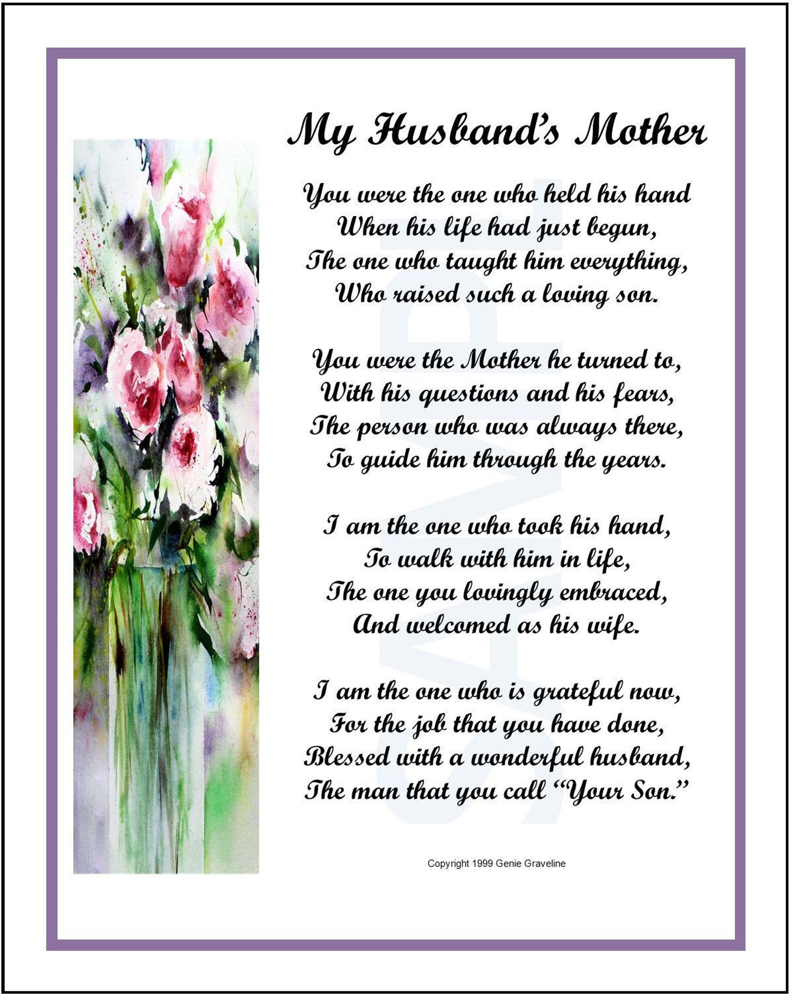 Poem for Mother in Law DIGITAL DOWNLOAD Mother in Law Gift - Etsy