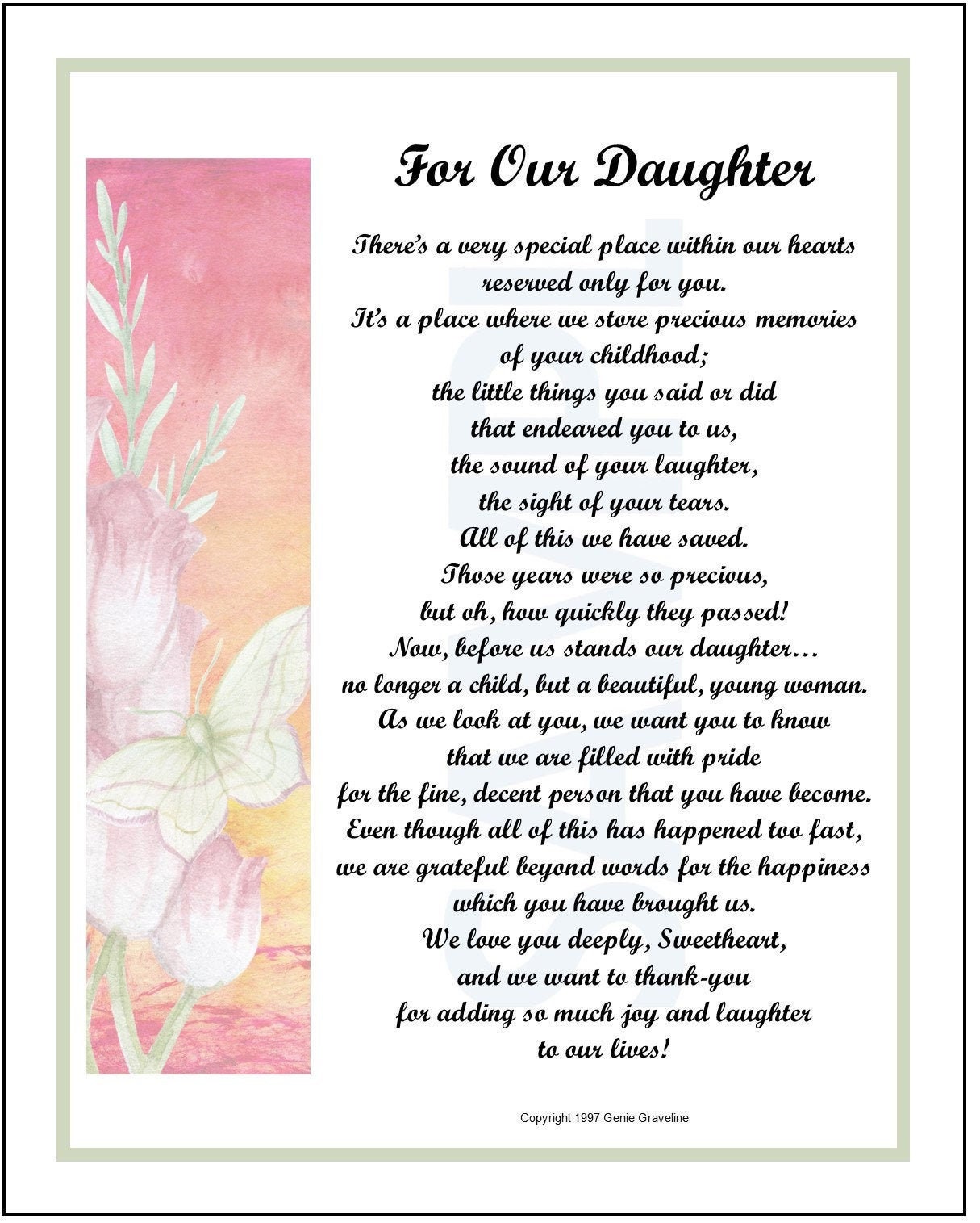 Buy For Our Daughter DIGITAL DOWNLOAD Daughter Poem Gift Present ...