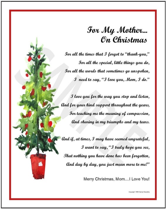 For My Mother On Christmas, DIGITAL MOM POEM, Christmas Poem For Mom,  Christmas Verse For Mom, Christmas Print For Mother, For Mom at Xmas