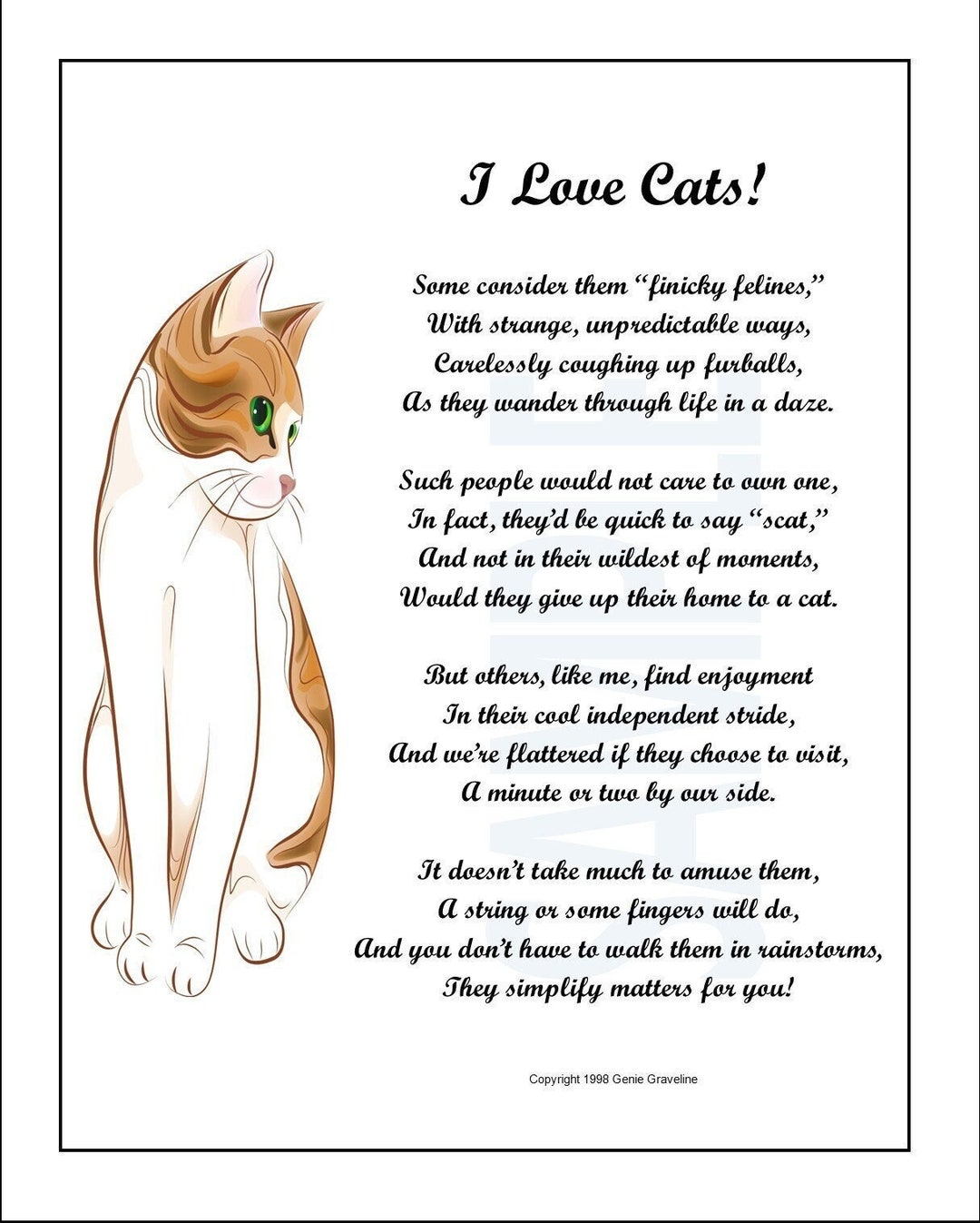 I Love Cats DIGITAL DOWNLOAD Cat Lovers Poem Cat Poem Print Etsy