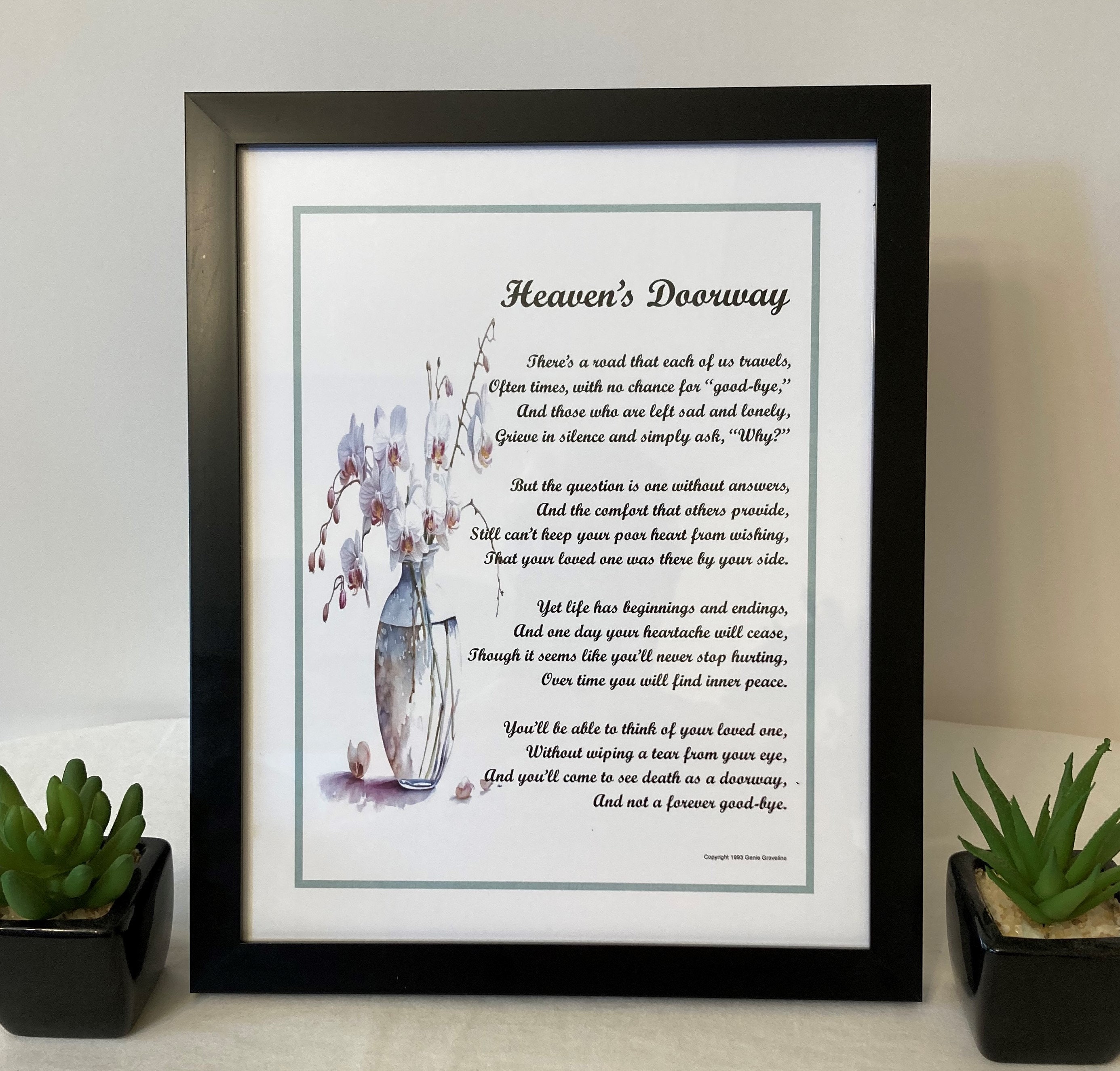 FRAMED Memorial Sympathy Poem Print, Funeral Condolence Gift