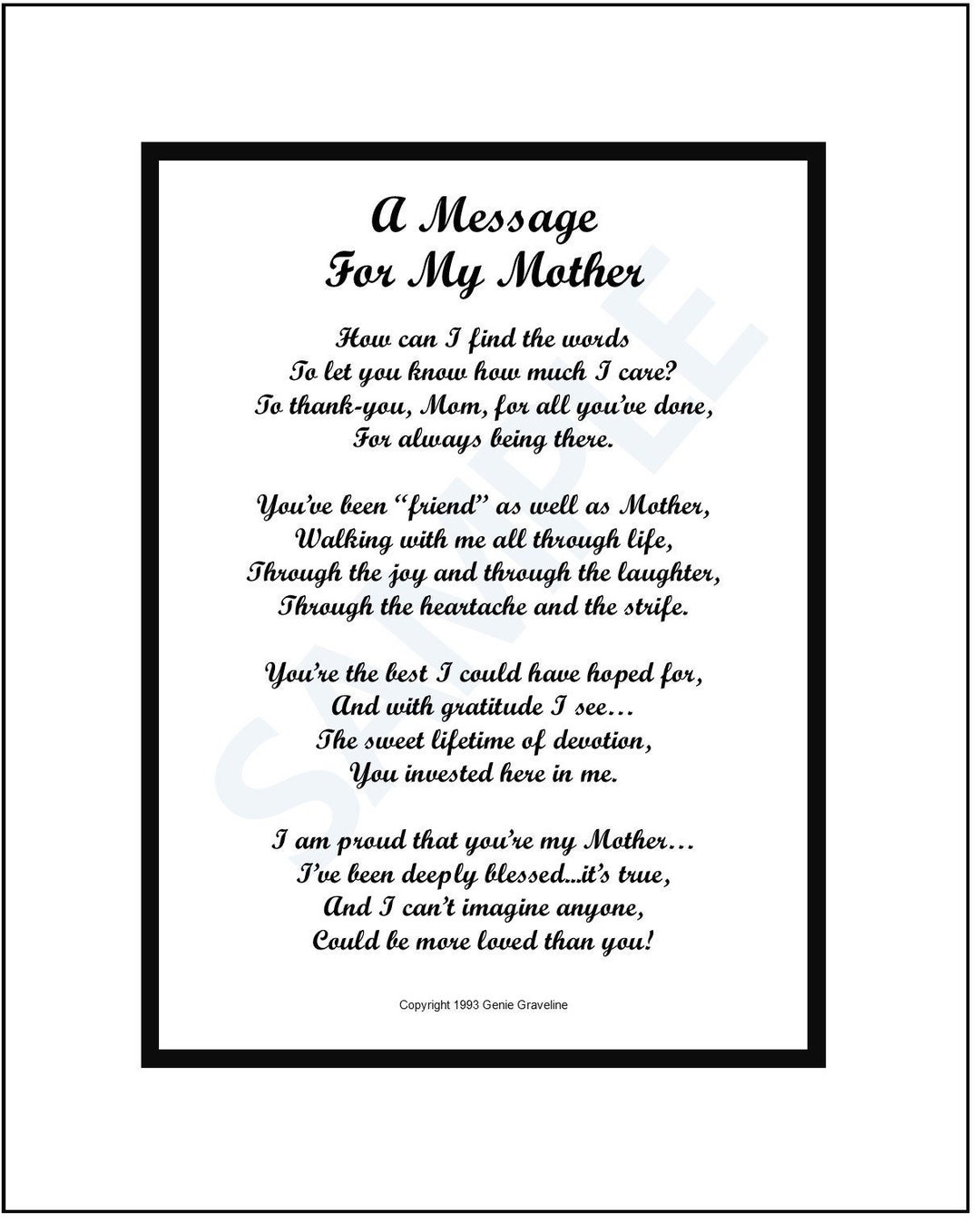 Mother Digital Poem, DIGITAL MOTHER PRINT, Thanks Mother, Mother ...